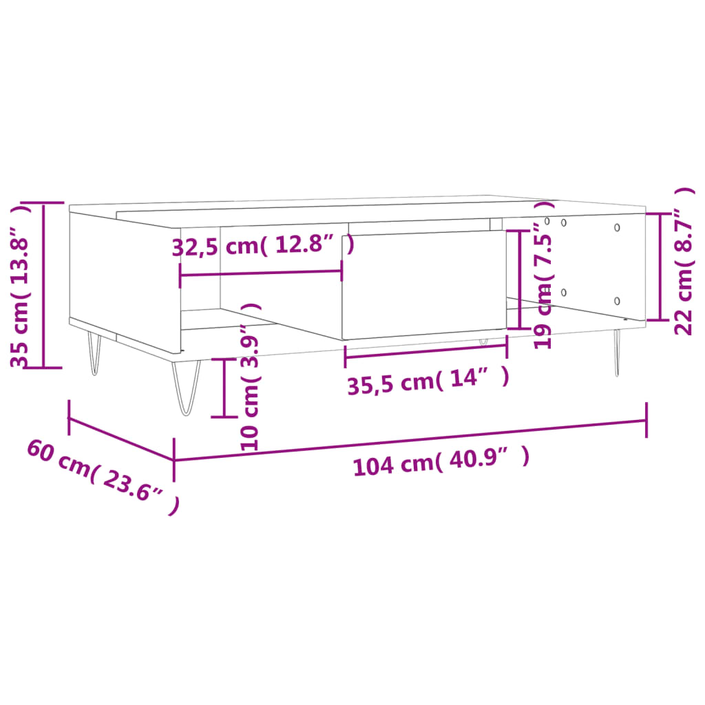 Salontafel 104X60X35 Cm Bewerkt Hout Zwart - Design Meubelz