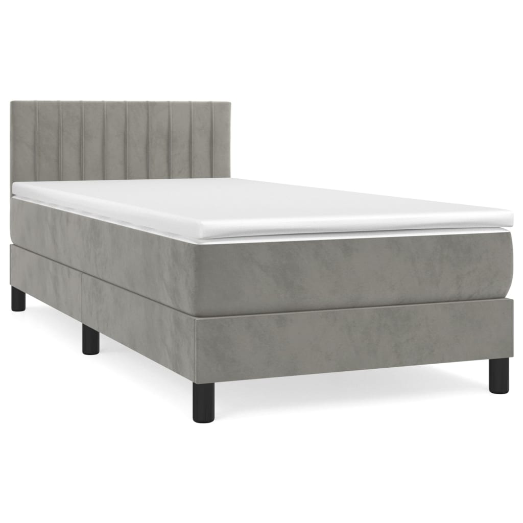 Boxspring Met Matras Fluweel Lichtgrijs 90X190 Cm - Design Meubelz