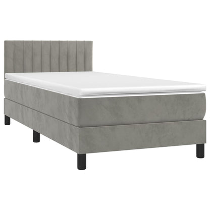 Boxspring Met Matras Fluweel Lichtgrijs 90X190 Cm - Design Meubelz