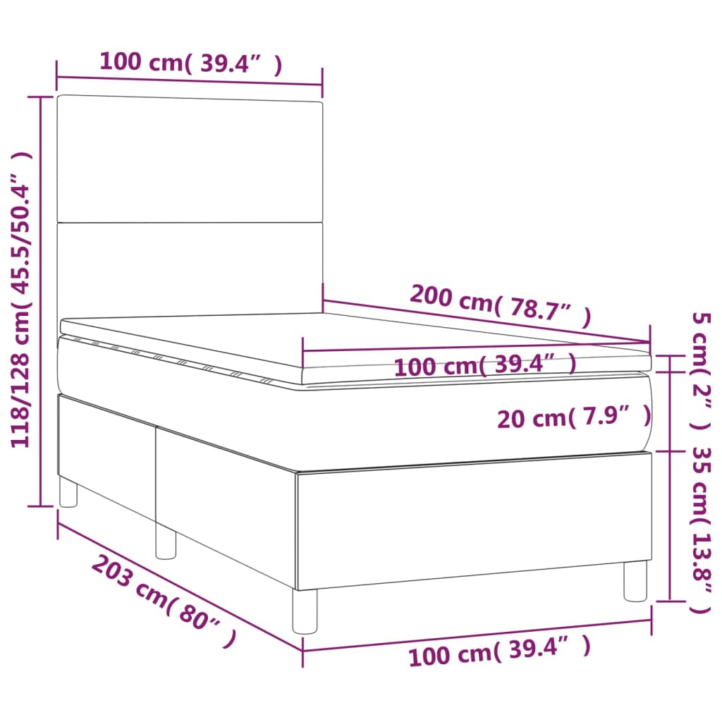 Boxspring Met Matras Kunstleer Zwart 100X200 Cm - Design Meubelz