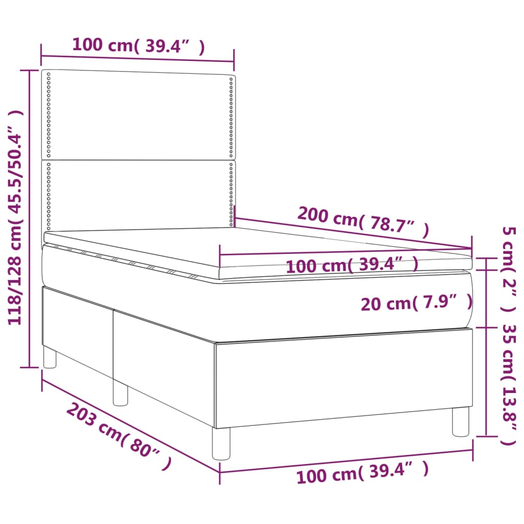 Boxspring Met Matras Kunstleer Zwart 100X200 Cm - Design Meubelz