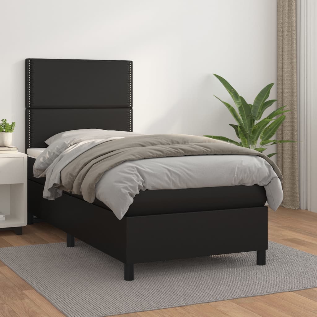 Boxspring Met Matras Kunstleer Zwart 100X200 Cm - Design Meubelz