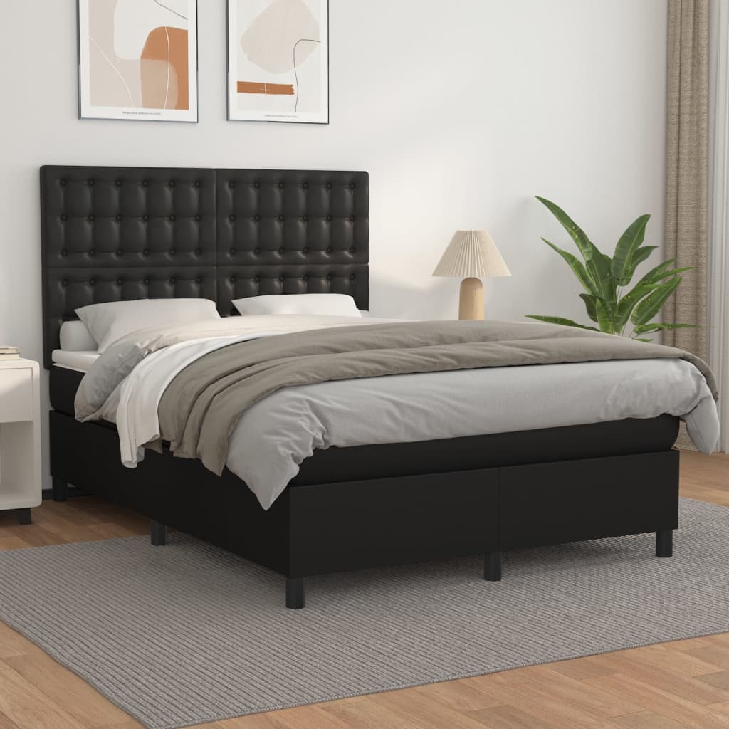 Boxspring Met Matras Kunstleer Zwart 140X200 Cm - Design Meubelz