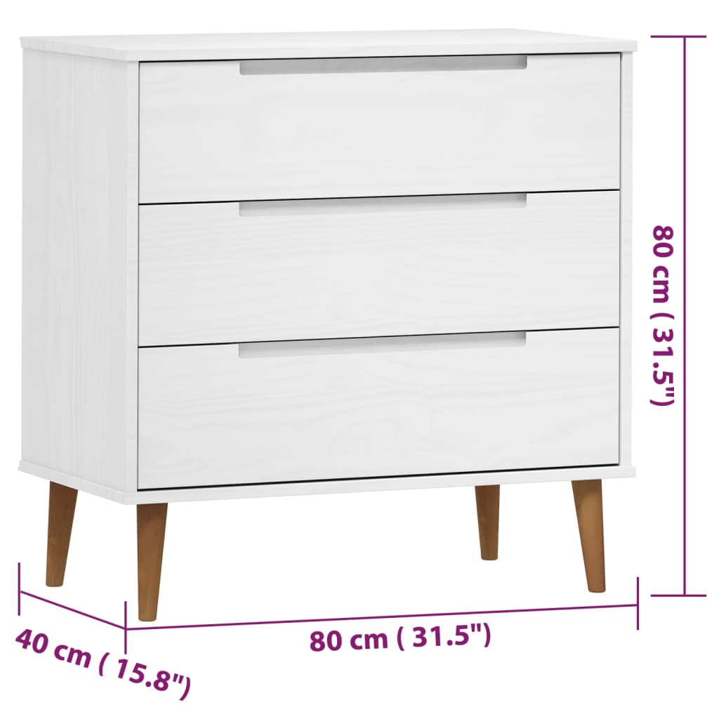 Ladekast Molde 80X40X80 Cm Massief Grenenhout Wit - Design Meubelz