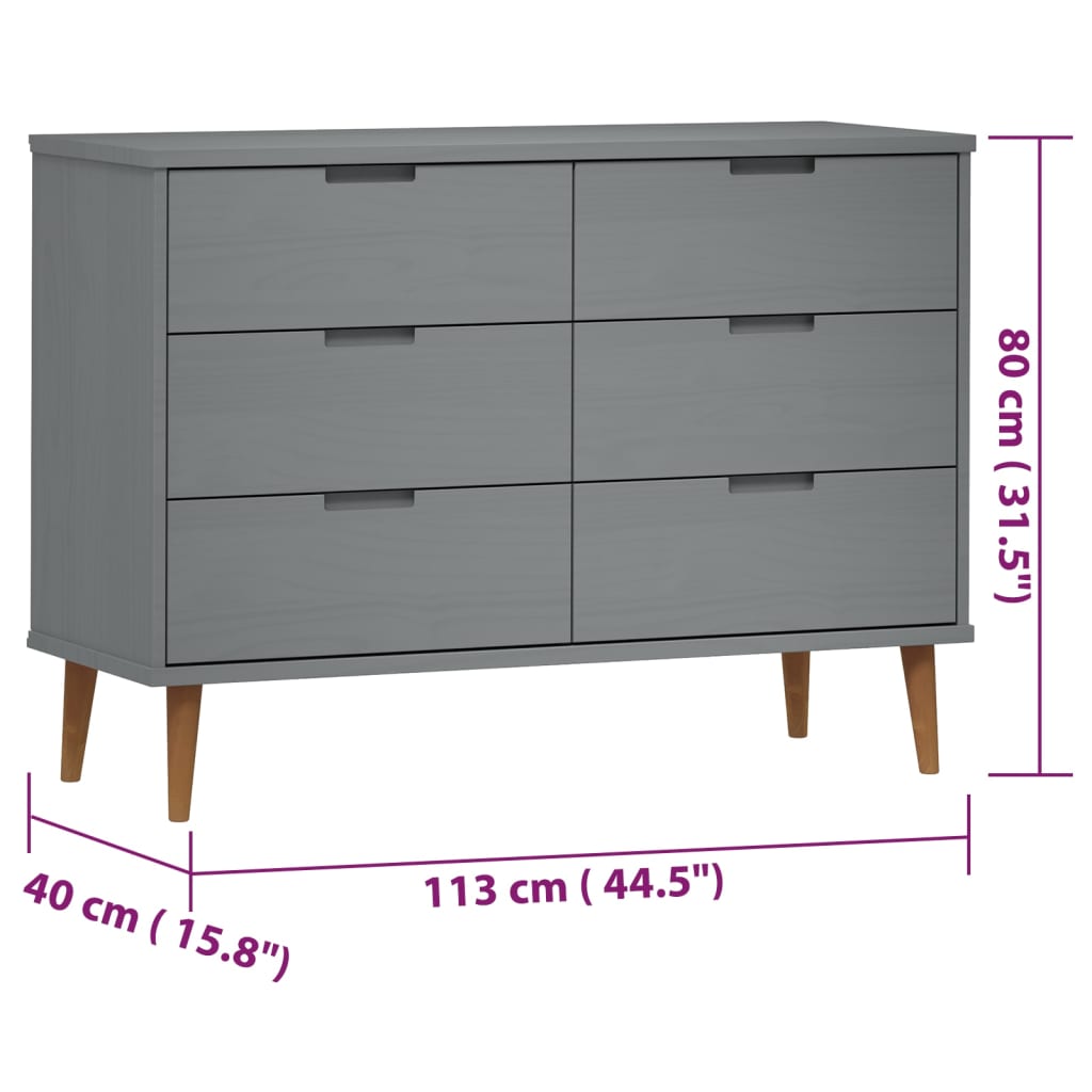 Ladekast Molde 113X40X80 Cm Massief Grenenhout Grijs - Design Meubelz