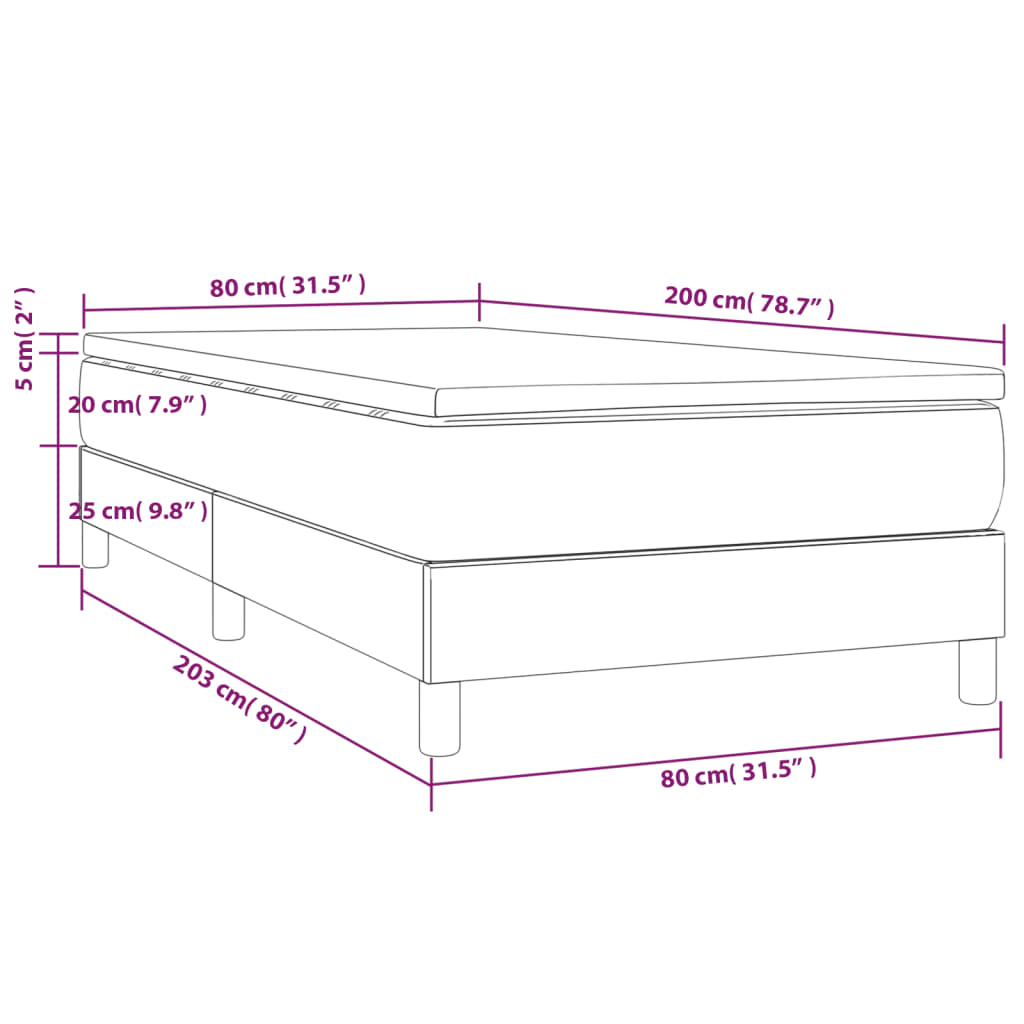 Boxspring Met Matras Fluweel Lichtgrijs 80X200 Cm - Design Meubelz