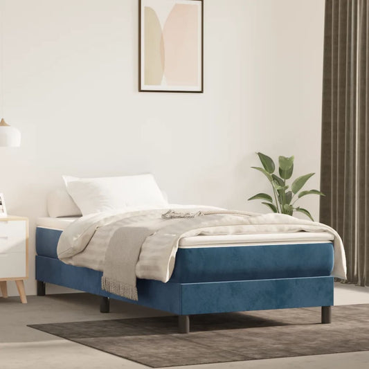 Boxspring Met Matras Fluweel Donkerblauw 90X190 Cm - Design Meubelz