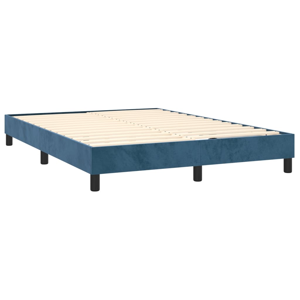 Boxspring Met Matras Fluweel Donkerblauw 140X190 Cm - Design Meubelz