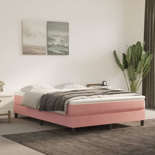 Boxspring Met Matras Fluweel Roze 140X190 Cm - Design Meubelz