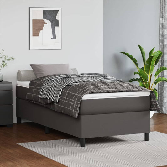 Boxspring Met Matras Kunstleer Grijs 80X200 Cm - Design Meubelz