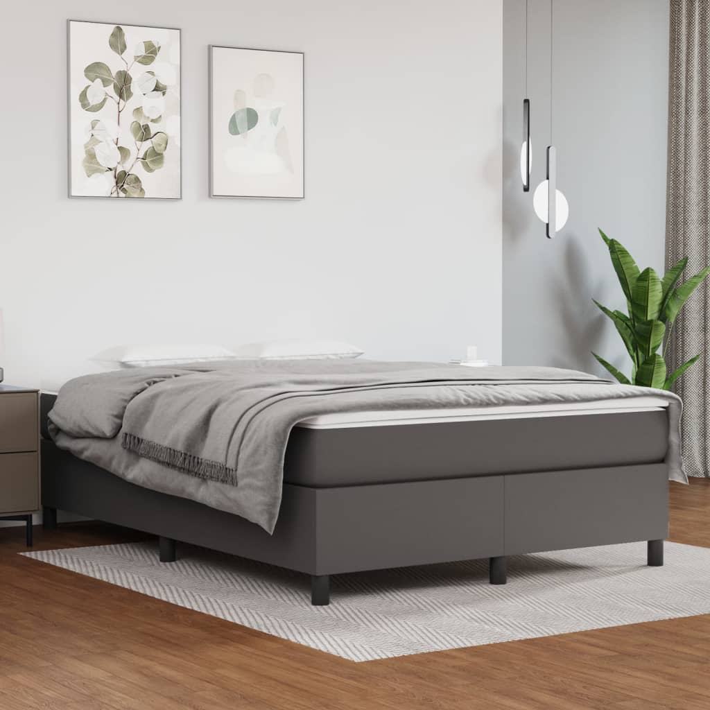 Boxspring Met Matras Kunstleer Grijs 140X200 Cm - Design Meubelz