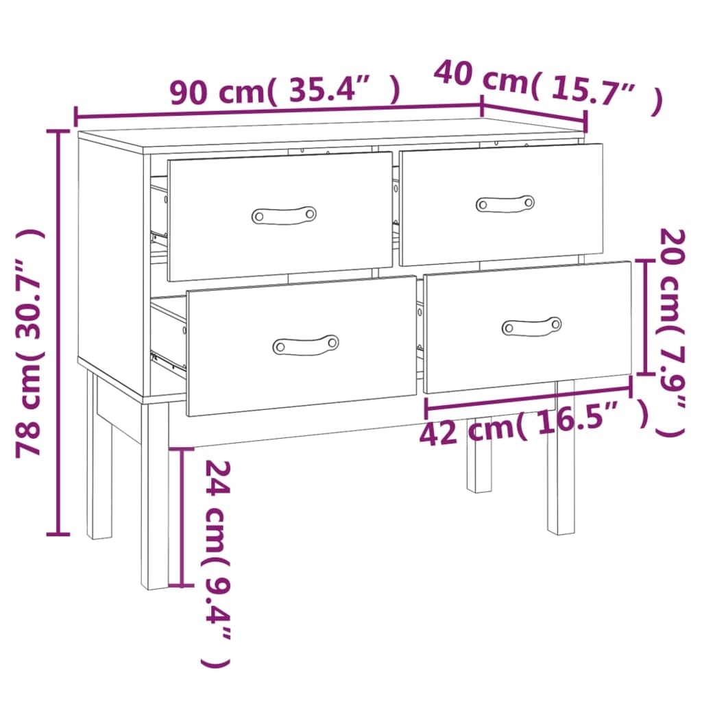 Wandkast 90X40X78 Cm Massief Grenenhout Zwart - Design Meubelz