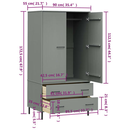 Kledingkast Met Metalen Poten Oslo 90X55X172,5 Cm Hout Grijs - Design Meubelz