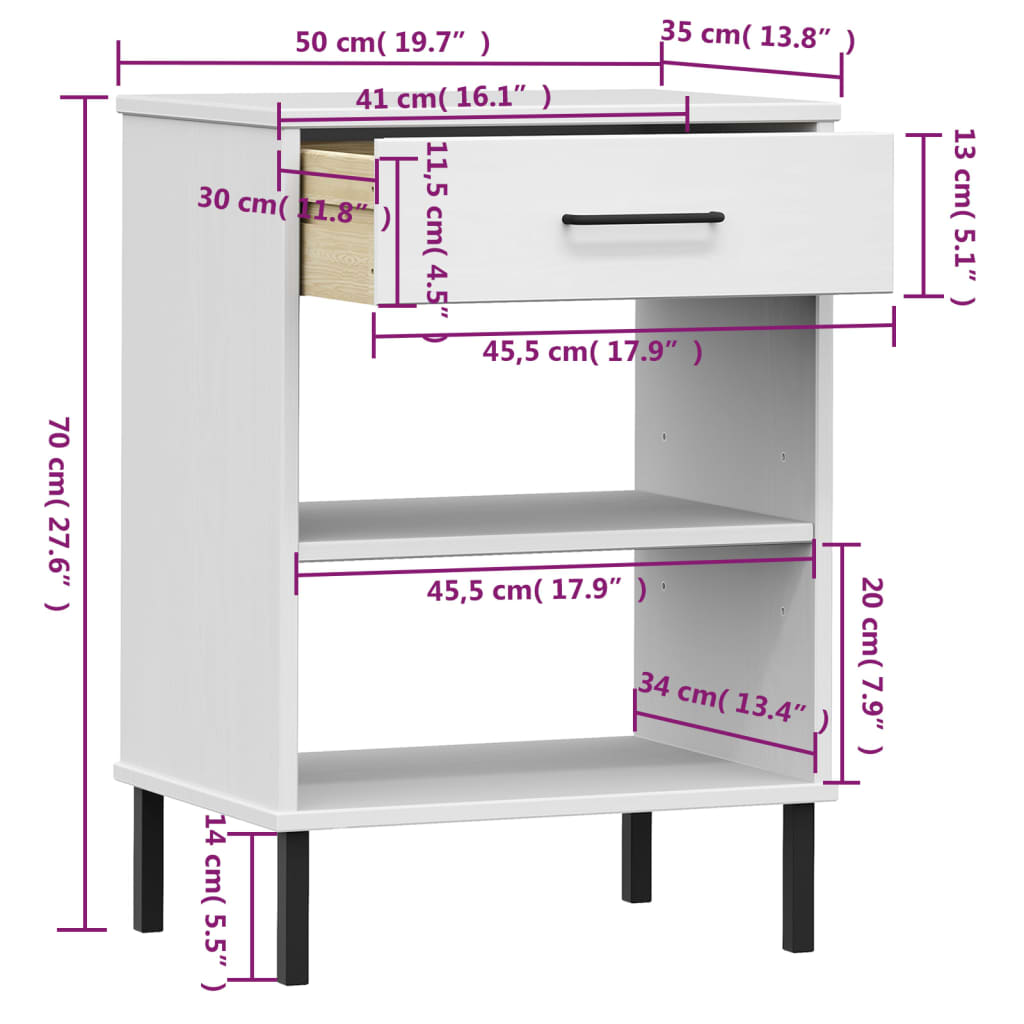 Wandkast Met Metalen Poten Oslo Massief Grenenhout Wit - Design Meubelz