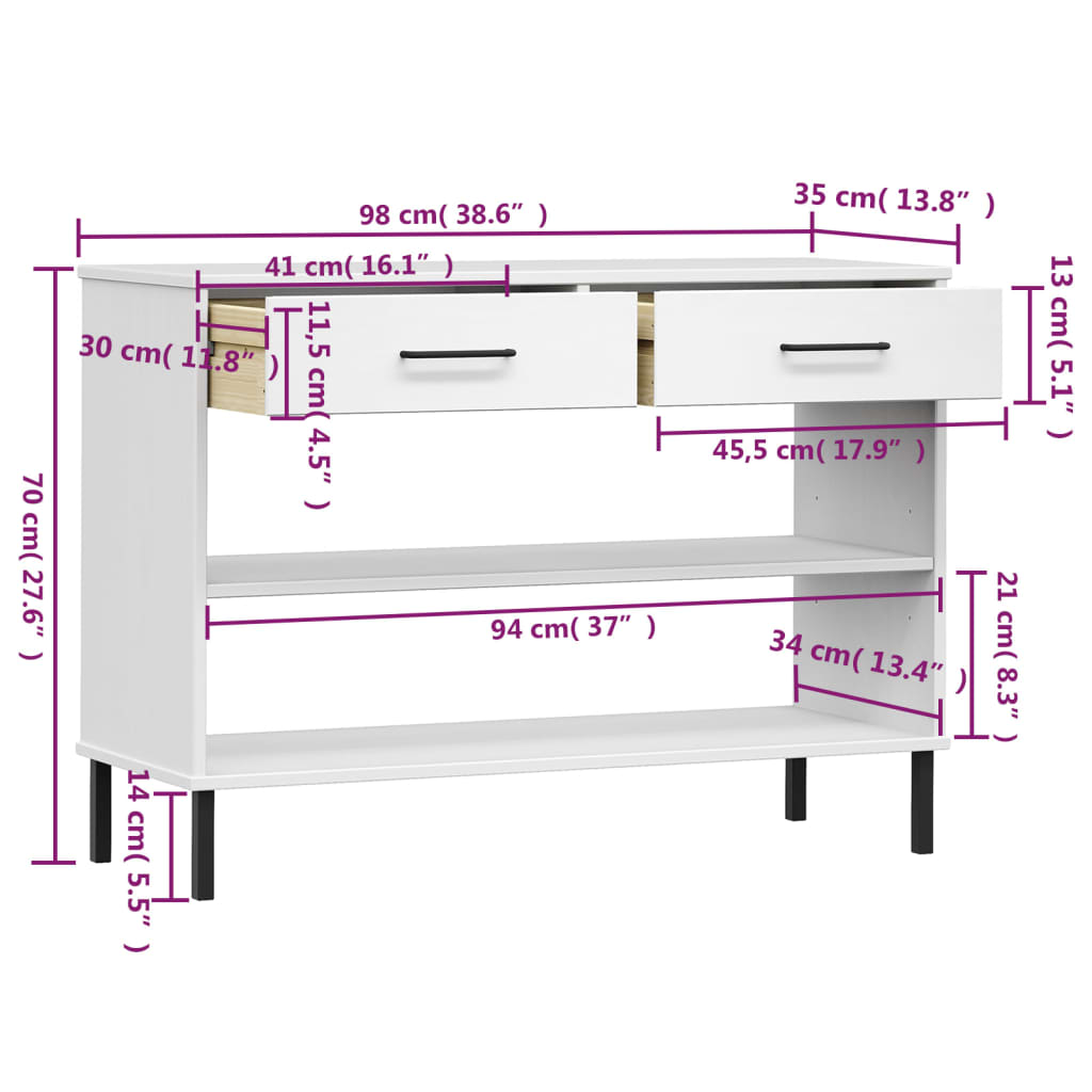 Wandkast Met Metalen Poten Oslo Massief Grenenhout Wit - Design Meubelz