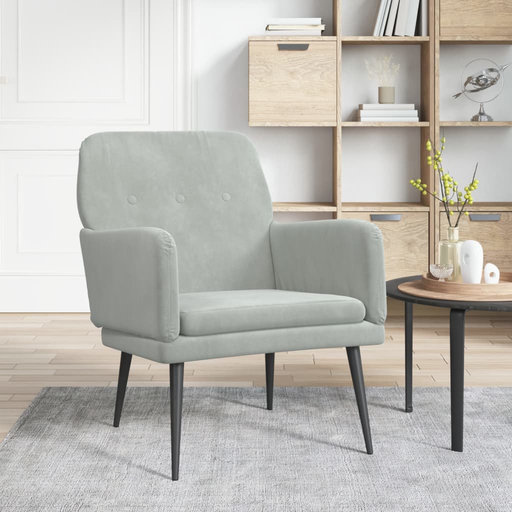 Fauteuil 62X79X79 Cm Fluweel Lichtgrijs - Design Meubelz