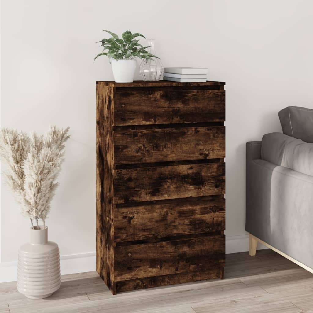 Ladekast 60X36X103 Cm Bewerkt Hout Gerookt Eikenkleurig - Design Meubelz