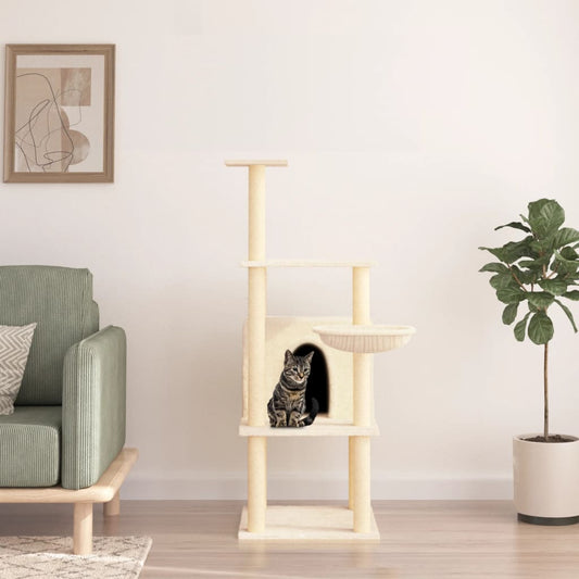 Kattenmeubel Met Sisal Krabpalen 132 Cm Crèmekleurig crème - Design Meubelz