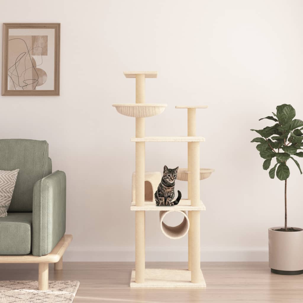 Kattenmeubel Met Sisal Krabpalen 141 Cm Crèmekleurig crème - Design Meubelz