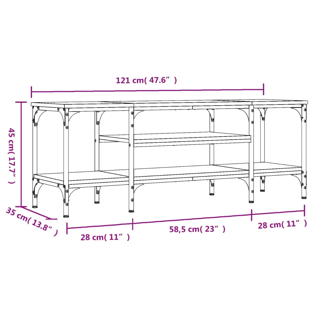 Tv-Meubel 121X35X45 Cm Bewerkt Hout En Ijzer Sonoma Eikenkleur Sonoma eiken - Design Meubelz