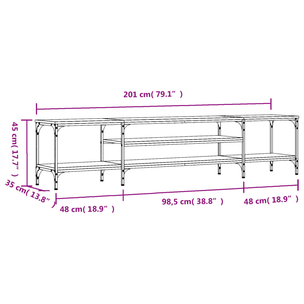 Tv-Meubel 201X35X45 Cm Bewerkt Hout En Ijzer Zwart Zwart - Design Meubelz