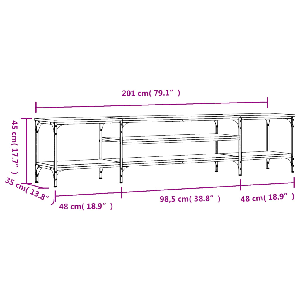 Tv-Meubel 201X35X45 Cm Bewerkt Hout En Ijzer Sonoma Eikenkleur Sonoma eiken - Design Meubelz