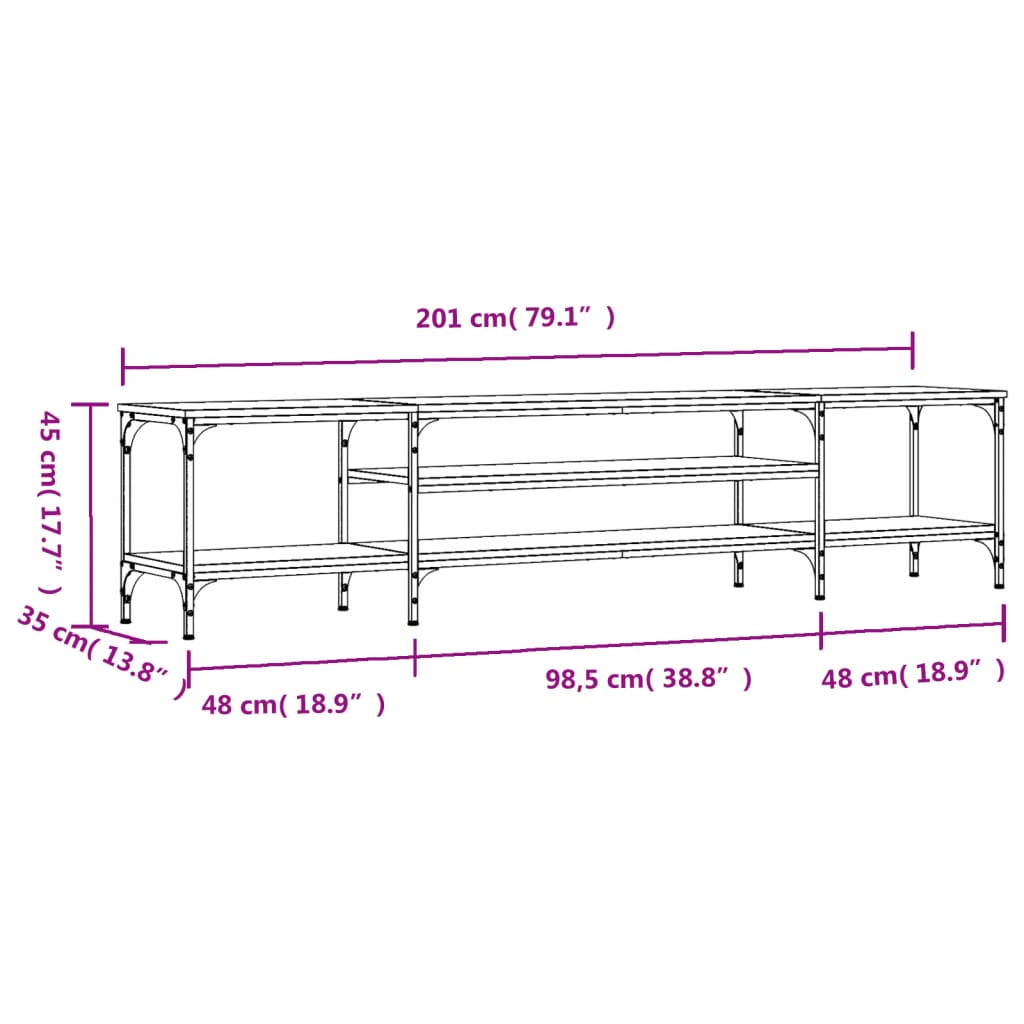 Tv-Meubel 201X35X45 Cm Bewerkt Hout En Ijzer Grijs Sonoma Eiken Grijs sonoma - Design Meubelz