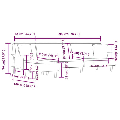 Slaapbank L-Vormig 279X140X70 Cm Stof Lichtgrijs - Design Meubelz