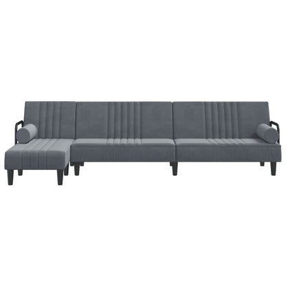 Slaapbank L-Vormig 260X140X70 Cm Fluweel Donkergrijs - Design Meubelz