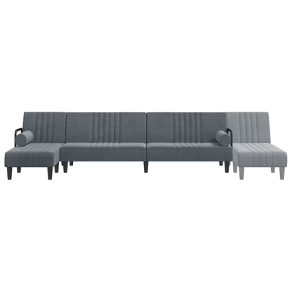 Slaapbank L-Vormig 260X140X70 Cm Fluweel Donkergrijs - Design Meubelz