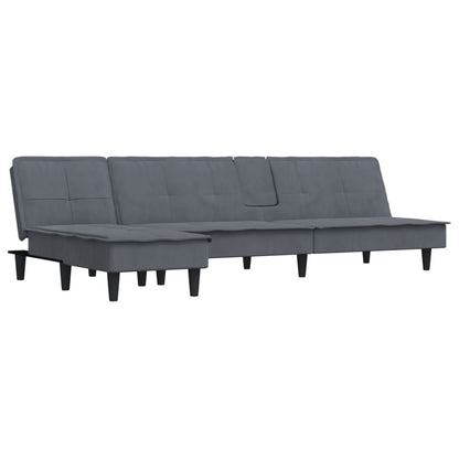 Slaapbank L-Vormig 255X140X70 Cm Fluweel Donkergrijs - Design Meubelz