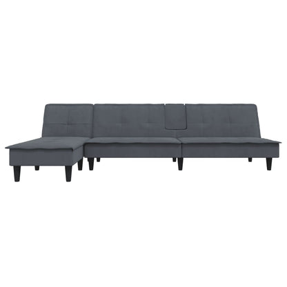 Slaapbank L-Vormig 255X140X70 Cm Fluweel Donkergrijs - Design Meubelz