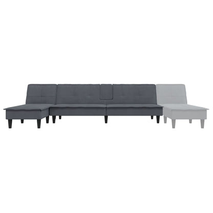 Slaapbank L-Vormig 255X140X70 Cm Fluweel Donkergrijs - Design Meubelz