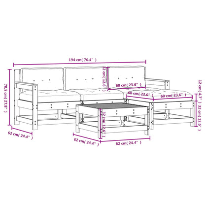 5-Delige Loungeset Met Kussens Massief Hout Zwart - Design Meubelz