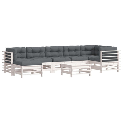 8-Delige Loungeset Met Kussens Massief Hout Wit - Design Meubelz