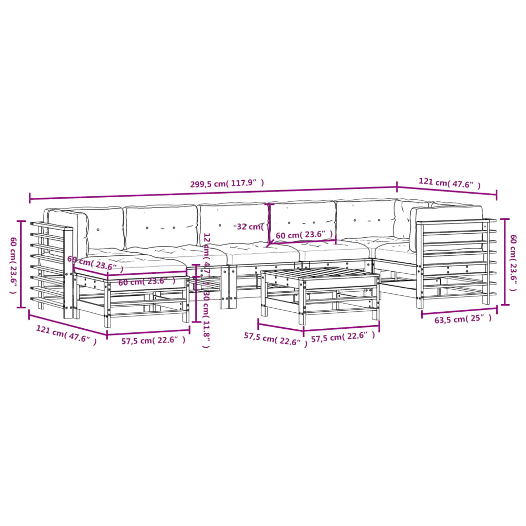 8-Delige Loungeset Met Kussens Massief Hout Wit - Design Meubelz