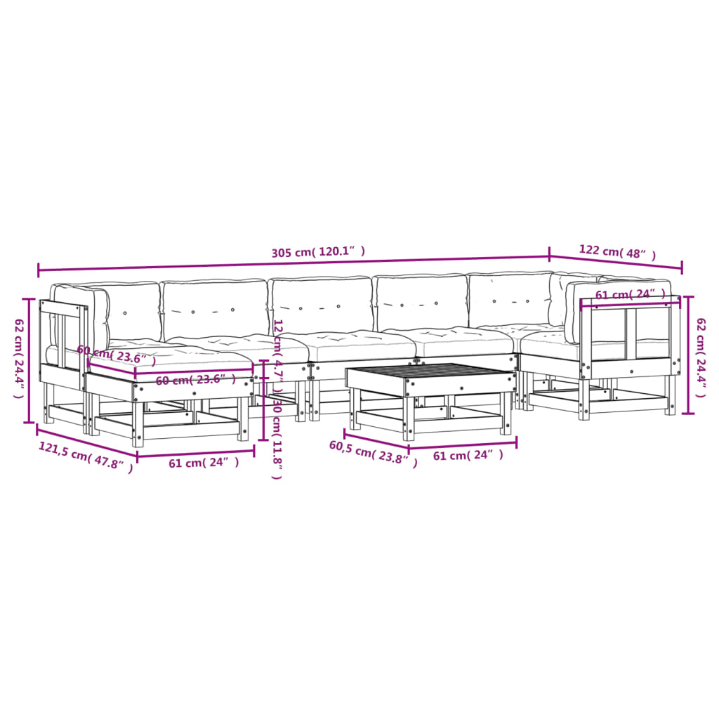 8-Delige Loungeset Met Kussens Massief Hout - Design Meubelz