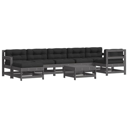 8-Delige Loungeset Met Kussens Massief Hout Grijs - Design Meubelz