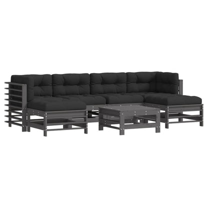 7-Delige Loungeset Met Kussens Massief Hout Grijs - Design Meubelz