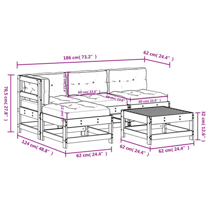 5-Delige Loungeset Met Kussens Massief Hout Zwart - Design Meubelz