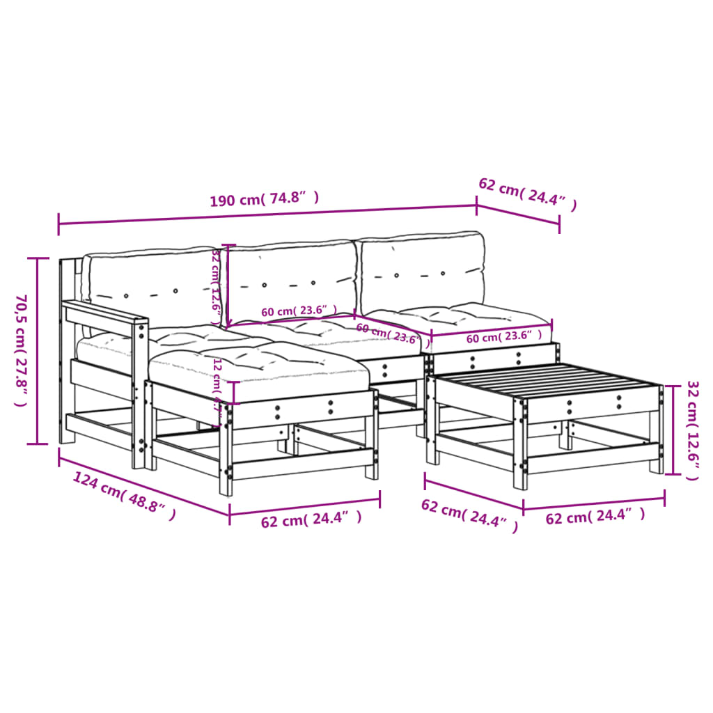 5-Delige Loungeset Met Kussens Massief Douglashout - Design Meubelz