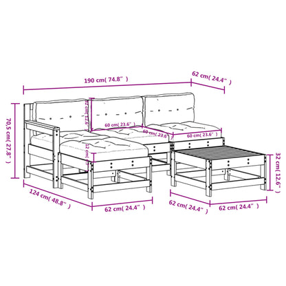 5-Delige Loungeset Met Kussens Massief Douglashout - Design Meubelz