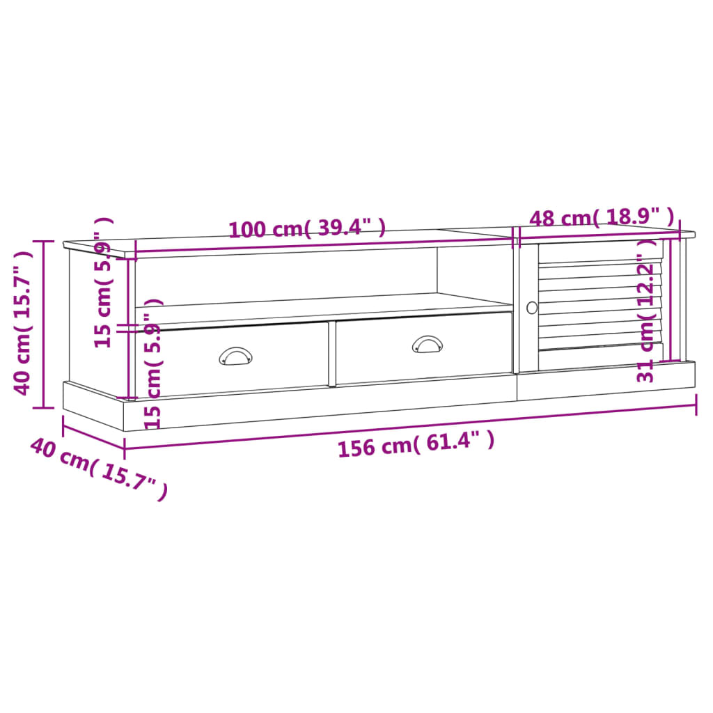 Tv-Meubel Vigo 156X40X40 Cm Massief Grenenhout Wit - Design Meubelz