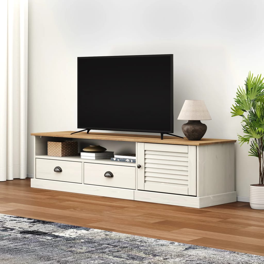 Tv-Meubel Vigo 156X40X40 Cm Massief Grenenhout Wit - Design Meubelz