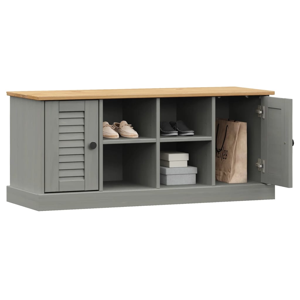 Schoenenbank Vigo 106X35X40 Cm Massief Grenenhout Grijs - Design Meubelz