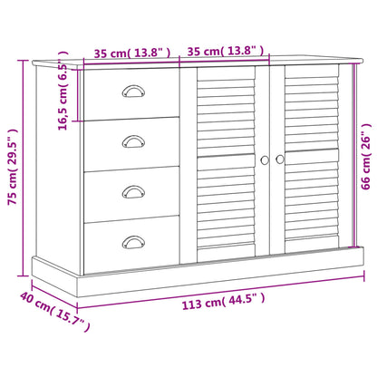 Dressoir Met Lades Vigo 113X40X75 Cm Massief Grenenhout Wit - Design Meubelz