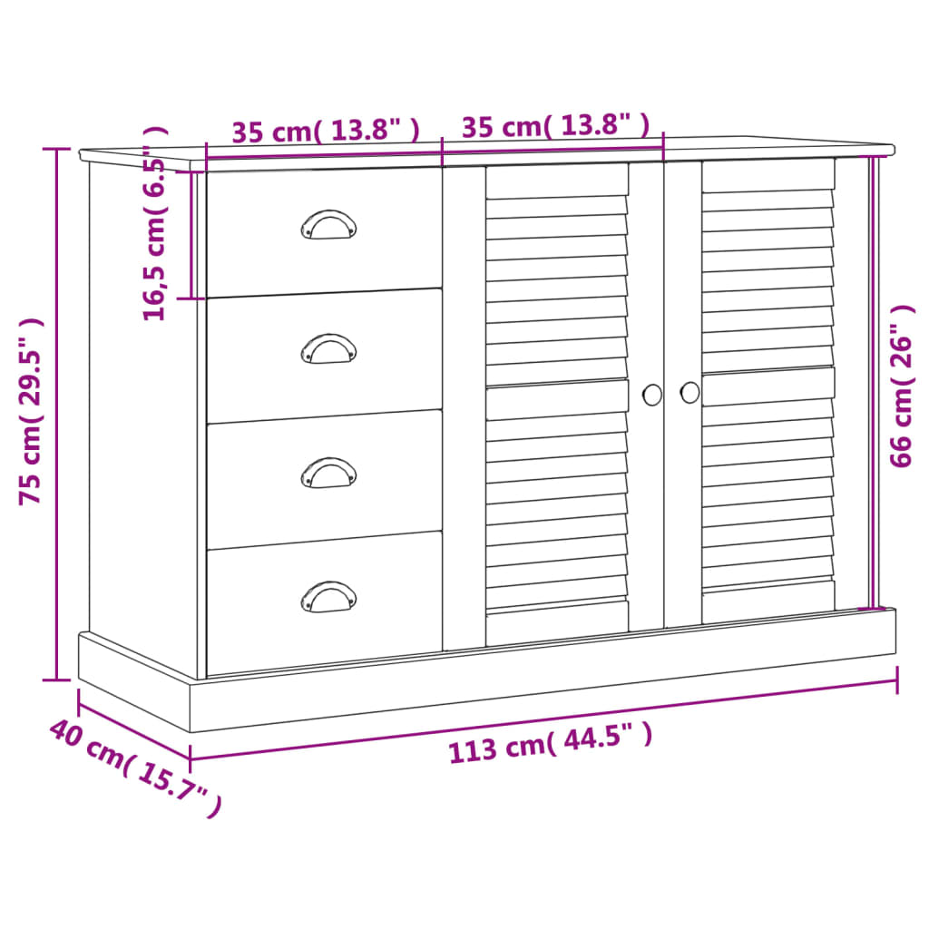 Dressoir Met Lades Vigo 113X40X75 Cm Massief Grenenhout Grijs - Design Meubelz