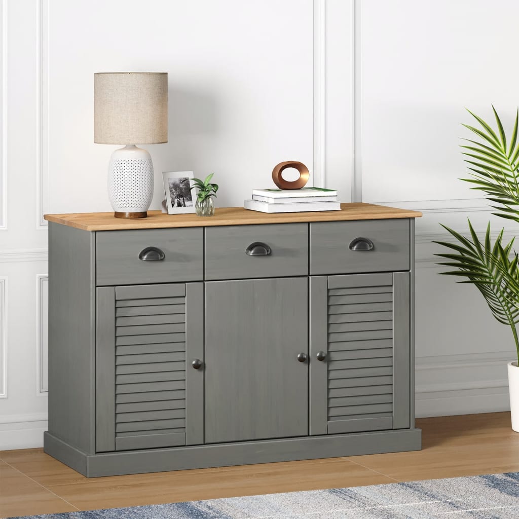 Dressoir Met Lades Vigo 113X40X75 Cm Massief Grenenhout Grijs - Design Meubelz