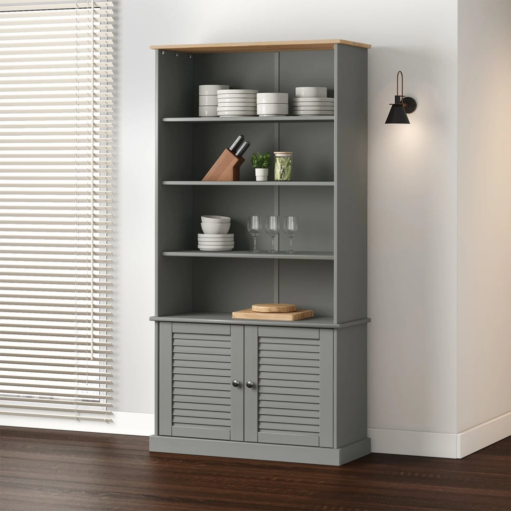 Boekenkast Vigo 85X35X170 Cm Massief Grenenhout Grijs - Design Meubelz