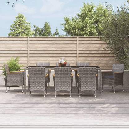 9-Delige Tuinset Met Kussens Poly Rattan Grijs - Design Meubelz